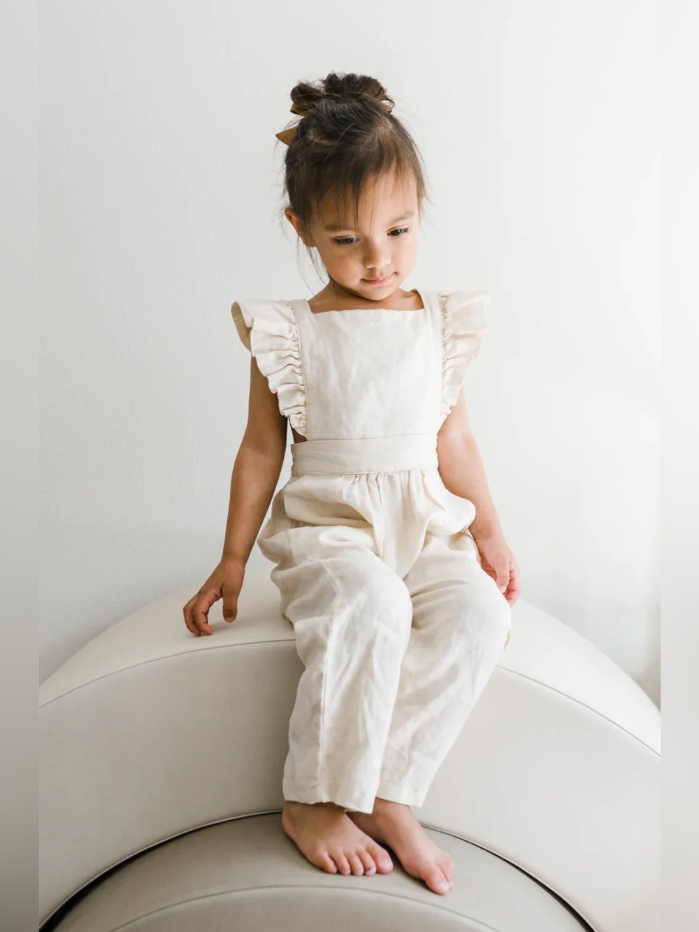 NEW Oat Co Linen Flutter Sleeve Jumpsuit in Vanilla 0-6 months